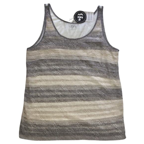 NWT Ann Taylor Loft Buttons Ruffle Front Tank Top Tan Cream Stripe Scoop Neck - Picture 8 of 16